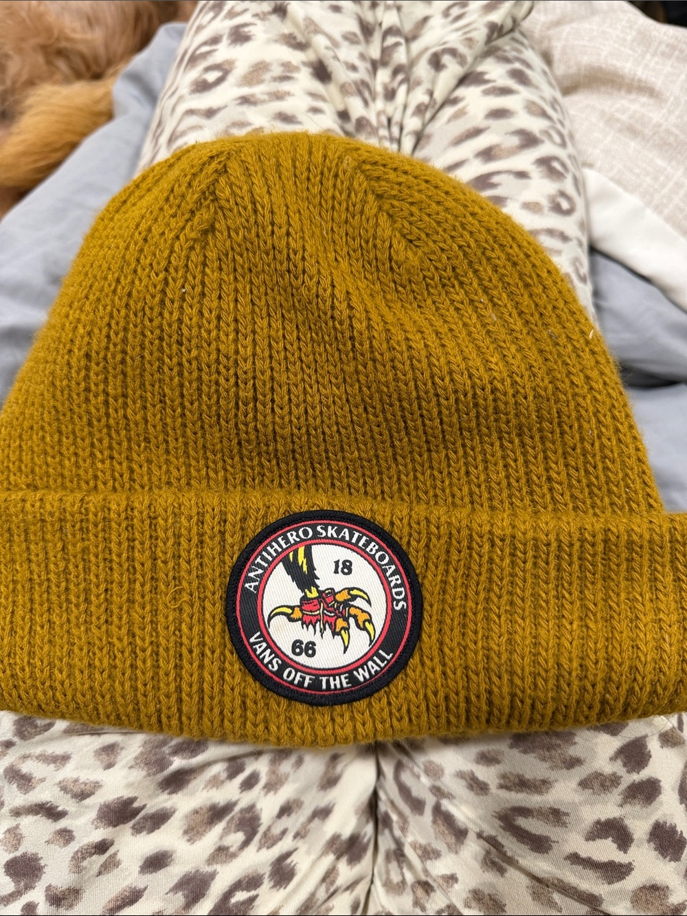 Vans Mustard Knit Beanie with Antihero Patch